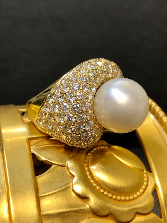 18K Pave Diamond Pearl Cocktail Ring