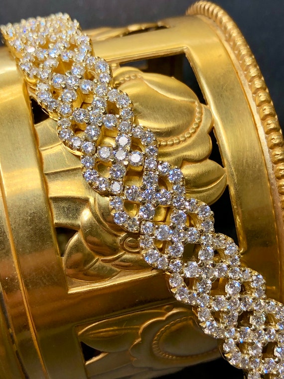 18K Woven Design Wide Diamond Bracelet - image 1