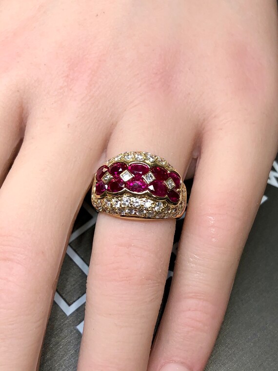 Estate 18K Yellow Gold Oval Ruby Pave Diamond Coc… - image 10