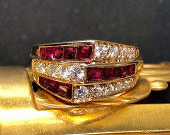 OSCAR HEYMAN 18K Ruby Diamond Cocktail Ring Sz 7.25