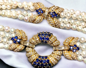 Estate AIMETTI 18K Diamond Sapphire Pearl Italian Necklace 20.10cttw 17.25”