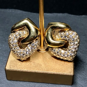 Vintage 18K Yellow Gold Pavé Diamond Interlocking Huggie Earrings 5.70cttw G Vs
