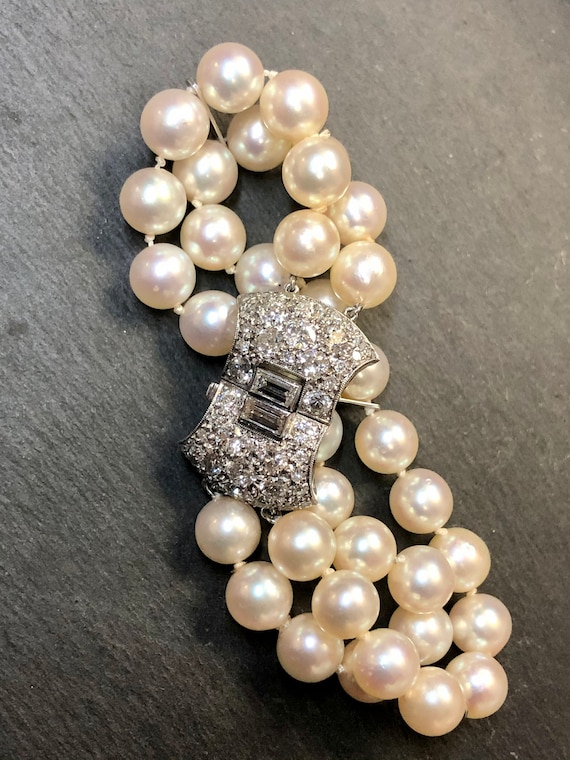 Platinum Art Deco Pearl Diamond Bracelet