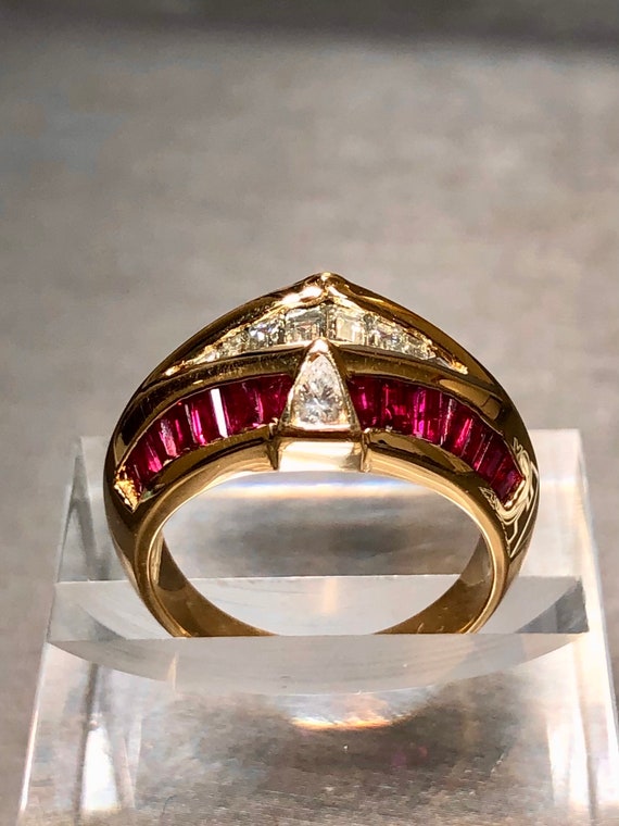 Estate 18K Channel Baguette Pear Diamond Ruby Ring