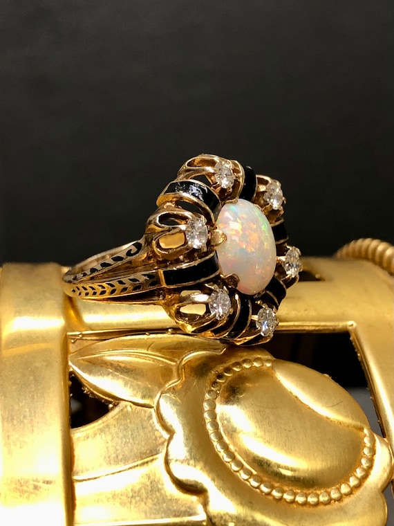 F & F Felger Opal Diamond Enamel Ring - image 2