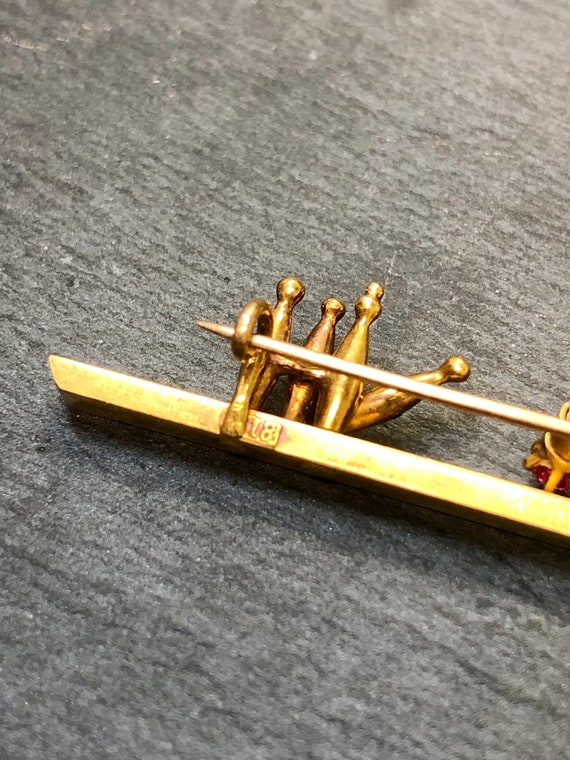 18K Art Nouveau Child Bowling Ruby Enamel Pin - image 4