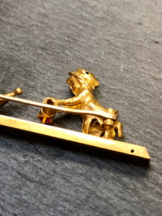 18K Art Nouveau Child Bowling Ruby Enamel Pin - image 5