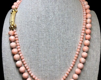 Vintage FRENCH 18K Fancy Clasp Double Coral Strand Necklace 18”