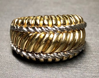 ROBERTO COIN 18K Scallop Rope Dome Cocktail Two Tone Ring Sz 7.75