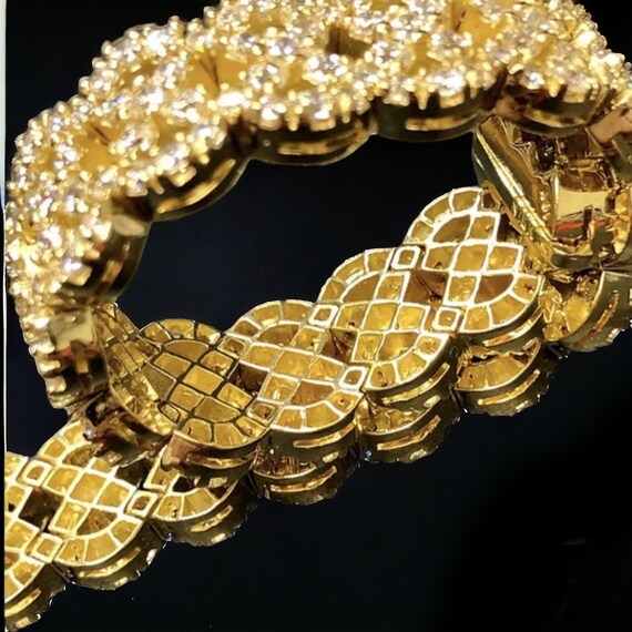 18K Woven Design Wide Diamond Bracelet - image 5