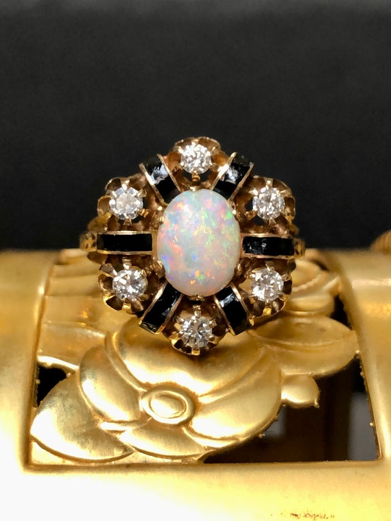 F & F Felger Opal Diamond Enamel Ring - image 3