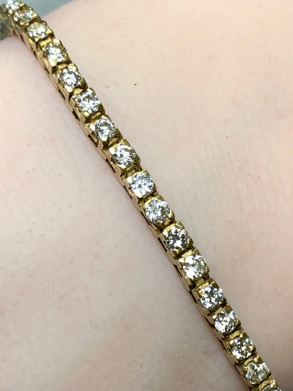 Estate 18K Yellow Gold Diamond Tennis Bracelet 3c… - image 1