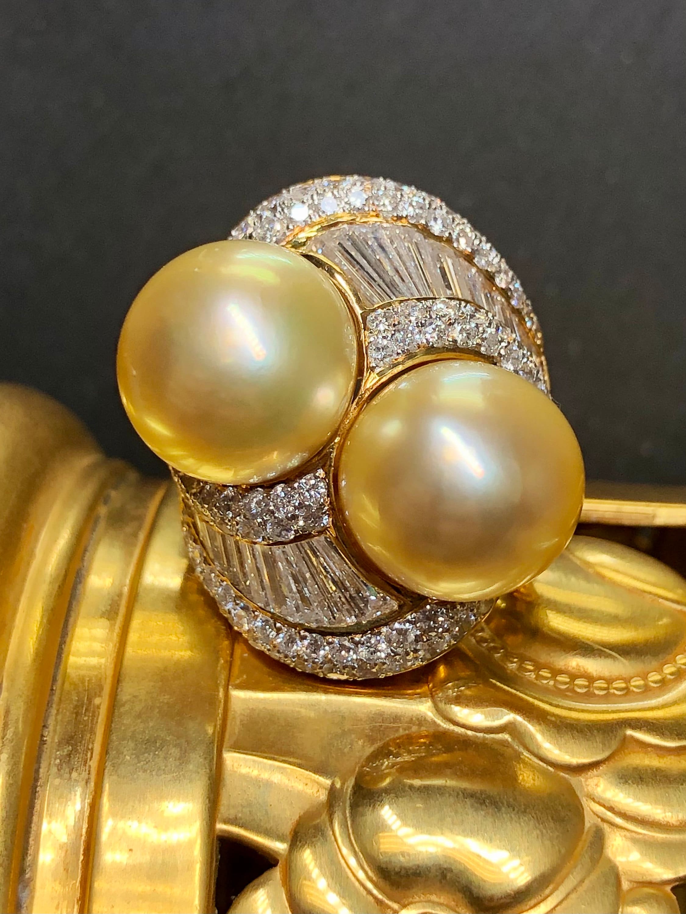 Twin Golden South Sea Pearl Ring