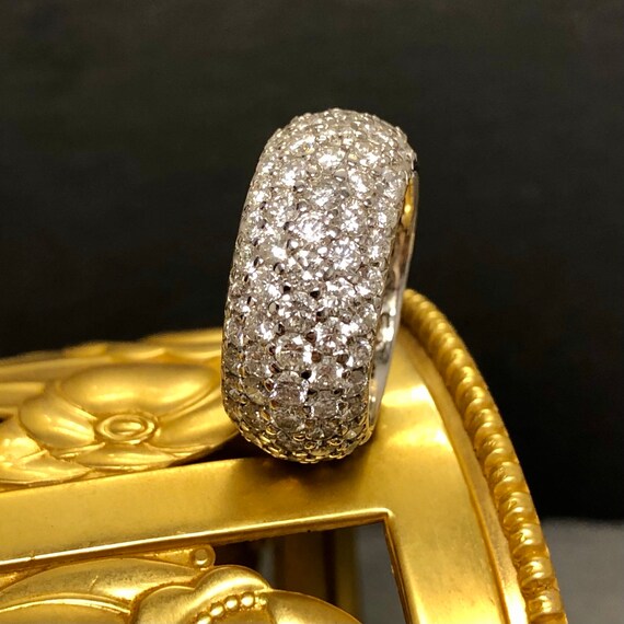Estate 18K White Gold Wide Pave Diamond Band Ring… - image 4