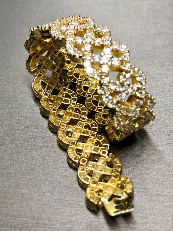 18K Woven Design Wide Diamond Bracelet - image 4
