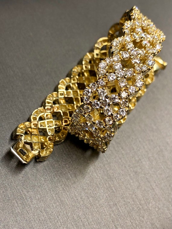 18K Woven Design Wide Diamond Bracelet - image 6