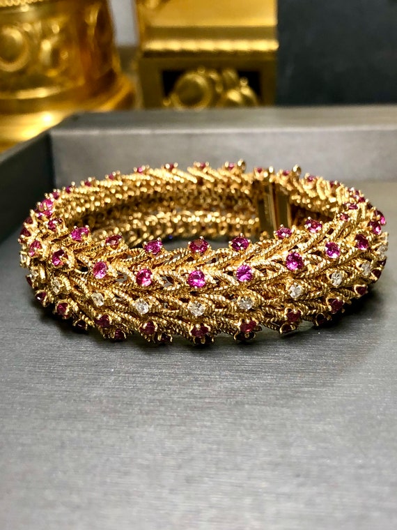 Vintage 18K J. ROSSI 18K Ruby Diamond Wide Retro B