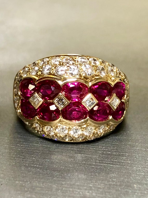 Estate 18K Yellow Gold Oval Ruby Pave Diamond Coc… - image 1