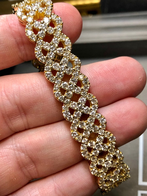 18K Woven Design Wide Diamond Bracelet - image 9