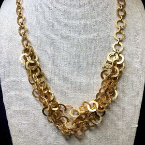 Estate UNOAERRE 18K Yellow Gold Textured Circle Link Bib Italian Necklace 18”