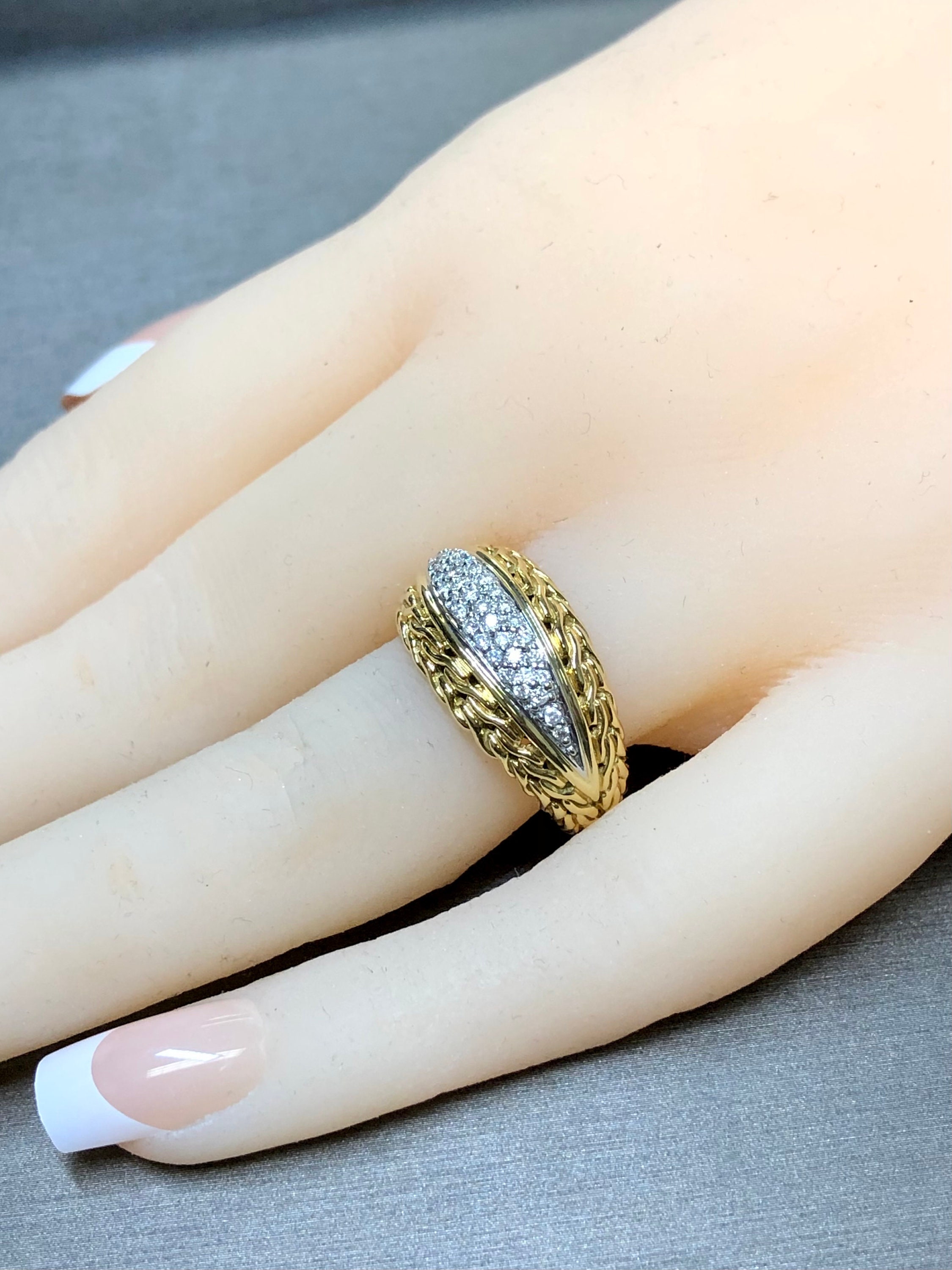 JOHN HARDY 18K Two Tone Chain Link Wide Diamond Cocktail