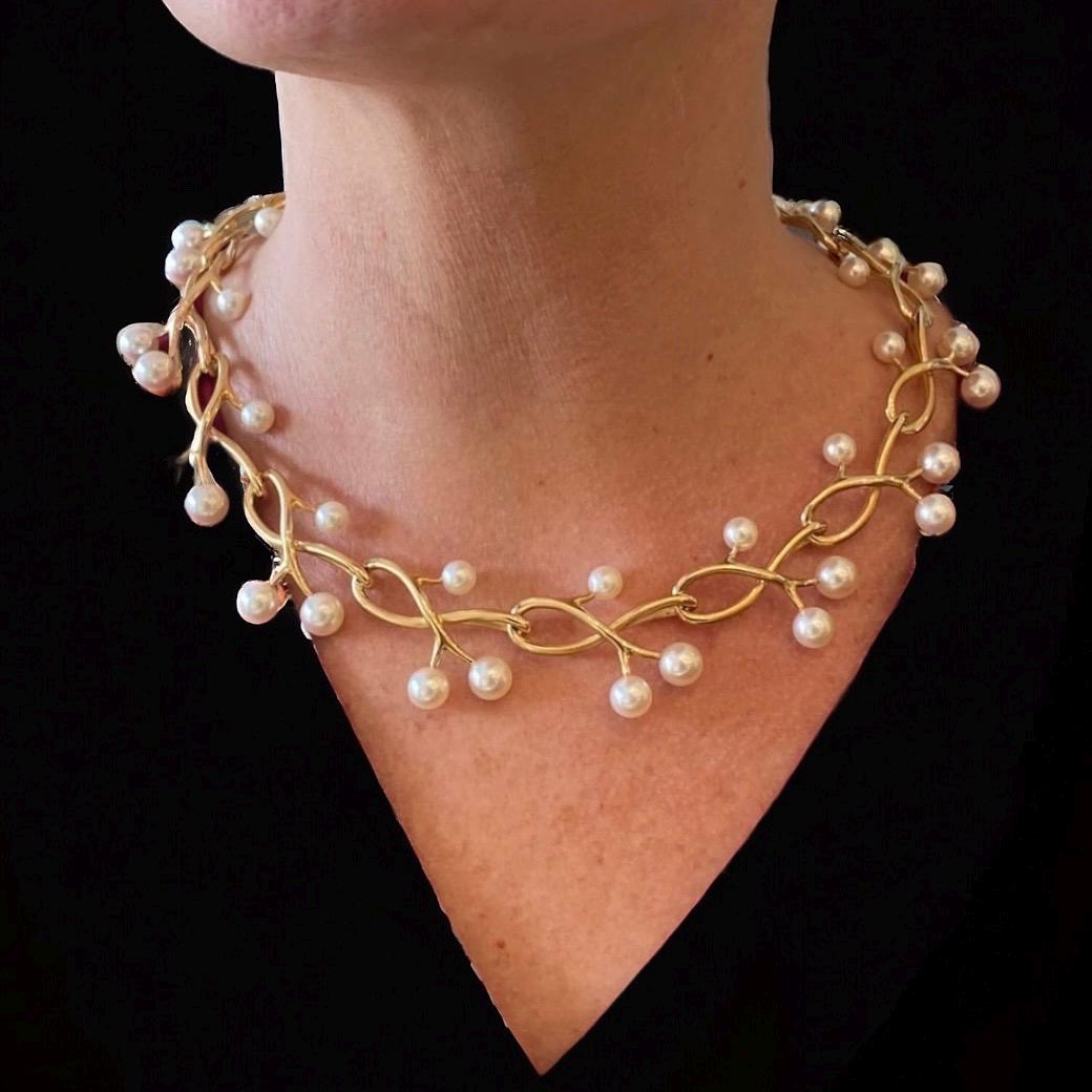 Estate 18K Yellow Gold Thorn & Twig Pearl Necklace by ANGELA