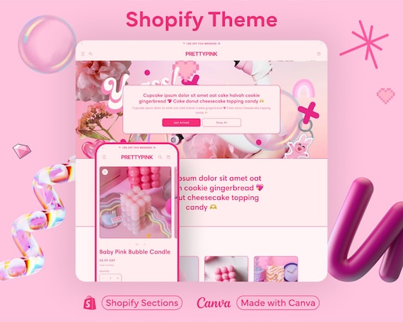 Bright Pink Shopify Theme Boutique Nails Hair Extensions Website Design Glam Beauty Store Template Modern Feminine Aesthetic Layout