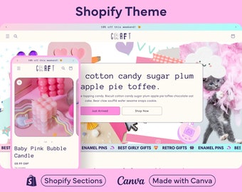 Thème Shopify artisanal | Thème Shopify rétro, Thème Shopify des années 90, Thème Girly Shopify, Design de boutique Shopify, Sections Shopify, Design Shopify