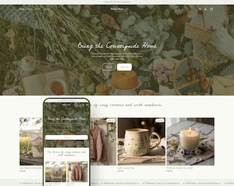 Cottagecore Shopify Theme Rustic Website Design Vintage Floral Boutique Template Natural Aesthetic Handmade Craft Store Layout