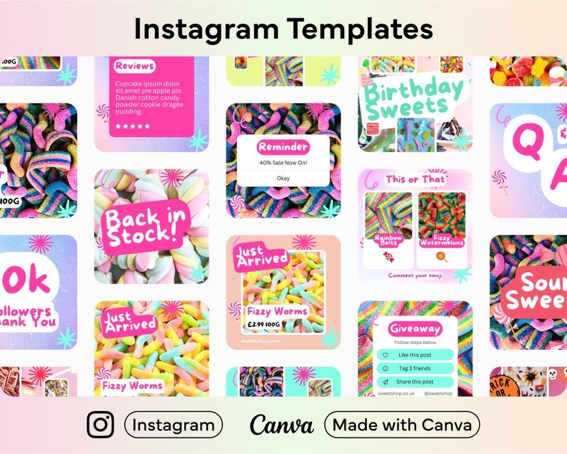 Sweets Instagram Templates Canva Instagram Templates, Canva Instagram Design, Candy Instagram Theme, Instagram Post Template image 1