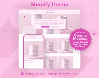 Pink Girly Candle Shopify Theme Feminine Candle Shop Website Design Cute Aesthetic Template Modern Blush Wax Store Customisable Layout