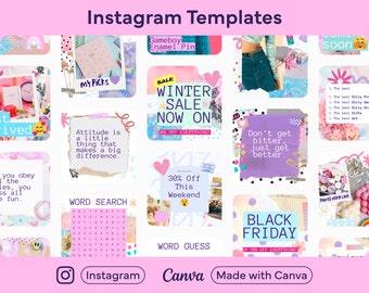 Craft Instagram Post Templates: 90s Retro Girly Theme (Canva Editable)