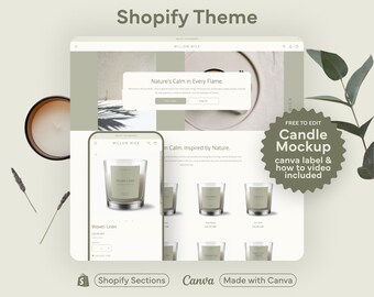 Sage Green Candle Shopify Theme Minimal Candle Soap Fragrance Shop Website Design Natural Aesthetic Template Modern Neutral Wax