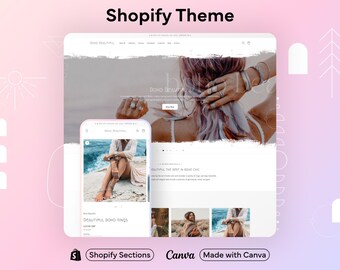 Boho Shopify Theme Clothing Boutique Website Design Chic Fashion Store Template Modern Aesthetic Customisable Bohemian Style Online Shop