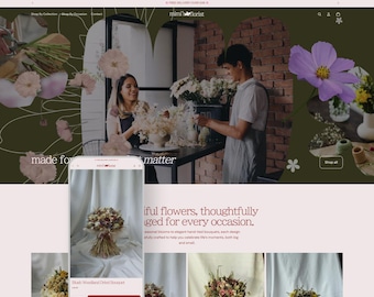 Florist Shopify Theme Flower Shop Website Design Elegant Floral Boutique Template Wedding Bouquet Store Modern Garden Aesthetic Layout