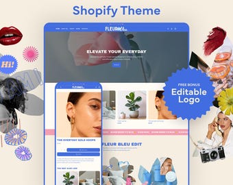 Fleur Bleu Shopify Theme Fashion Beauty Lifestyle Boutique Ecommerce Website Design Blue Pink Aesthetic Modern Online Store Template