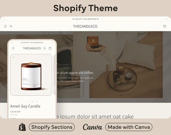 Candle Shopify Theme | Clean Candle Shopify Theme, Beige Shopify Theme, Cosy Shopify Theme, Shopify Sections, Shopify Design