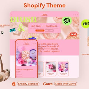 Rosa Retro Chic Lebendige Shopilly Theme Magazin Website Design Bold Bunt Template Verspielt Fashion Blog Ästhetisch Anpassbares Layout