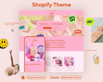 Pink Retro Chic Vibrant Shopify Theme Magazine Website Design Bold Colourful Template Playful Fashion Blog Aesthetic Customisable Layout