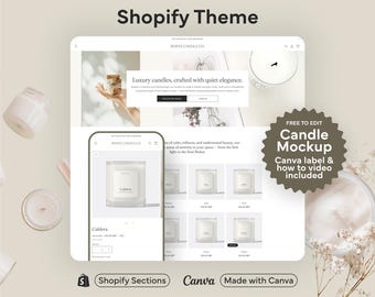 White Minimalist Candle Shopify Theme Clean Candle Shop Website Design Modern Neutral Template Elegant Wax Store Customisable Layout