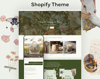 Cottagecore Shopify Theme Rustic Website Design Vintage Floral Boutique Template Natural Aesthetic Handmade Craft Store Layout