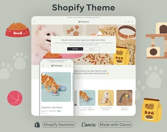 Pet Store Shopify Theme Animal Shop Website Design Modern Pet Supplies Template Customisable Dog Cat Accessories Boutique Ecommerce Layout