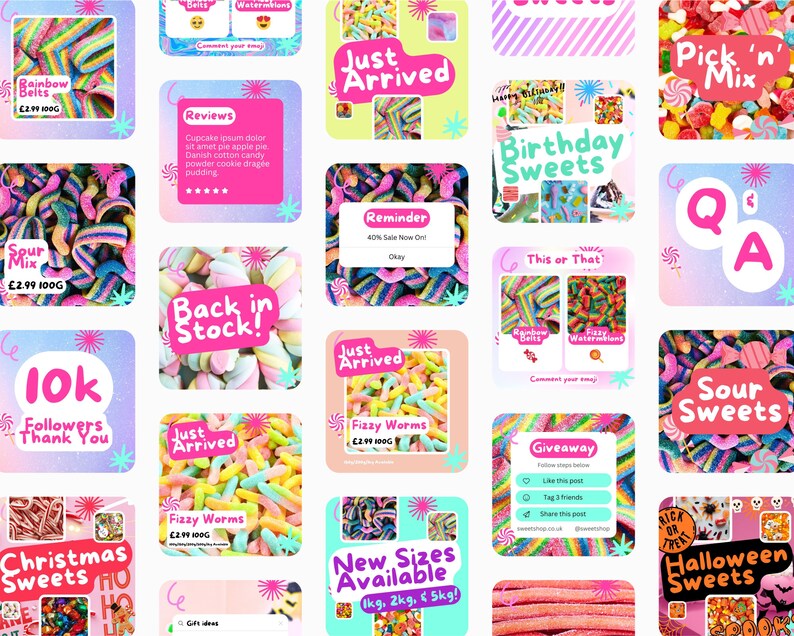 Sweets Instagram Templates Canva Instagram Templates, Canva Instagram Design, Candy Instagram Theme, Instagram Post Template image 2