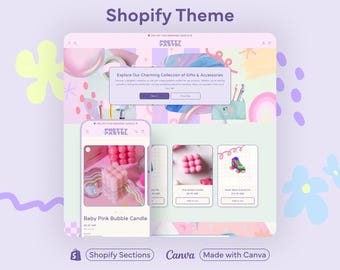 Pastellfarbenes Kawaii Shopify-Theme, rosa Boutique, feminines E-Commerce-Layout, Canva-Banner, bearbeitbare Abschnitte, responsives SEO, Demo-Setup