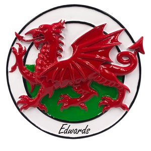 Personalized Welsh, Wales, Ornament, Free Personalised, Keep Sake, Personalise, Friends, family, Welsh Dragon heraldic symbol