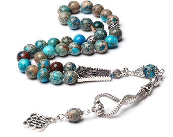 Tasbih de Piedra del Emperador: cuentas de oración islámicas con borlas de plata