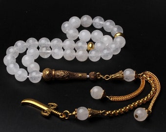 Tasbih de jade blanco: cuentas de oración islámicas con borlas doradas