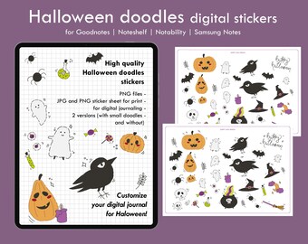 Halloween doodles digital stickers for digital journaling, scrapbooking, planning, print, Notability, Samsung Notes, Goodnotes
