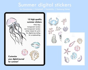 Shells and sea life Digital Stickers for digital journaling, scrapbooking, planning, print, Notability, Samsung Notes, Goodnotes