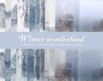 Winter Wonderland digital paper for print, scrapbooking, junk journal, JPG files